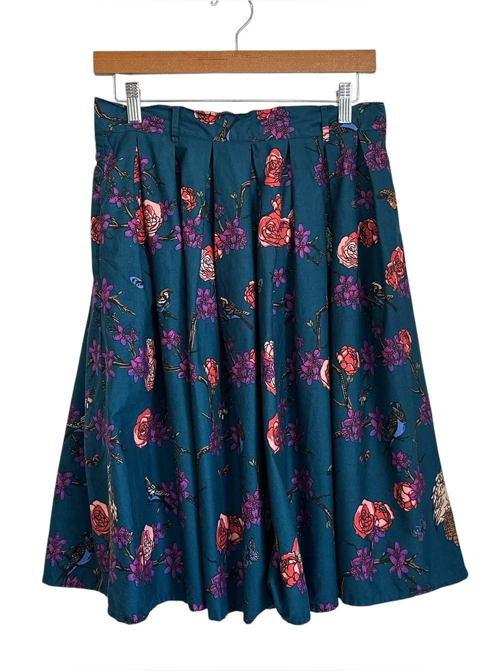 Hell Bunny Womens Woodland Floral Novelty A Line Skirt Sz Medium Blue Retro